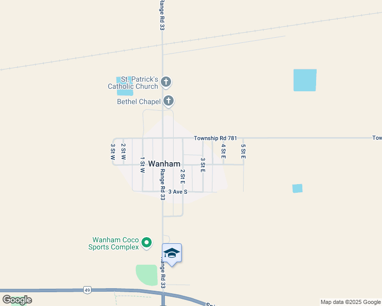 map of restaurants, bars, coffee shops, grocery stores, and more near 2 Ave and Main St in Wanham