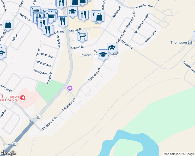 map of restaurants, bars, coffee shops, grocery stores, and more near 33 Cornell Place in Thompson
