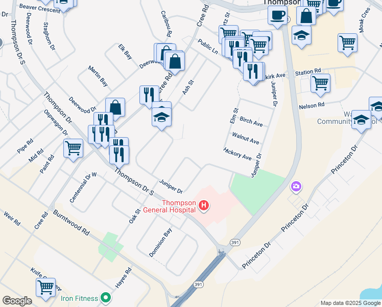 map of restaurants, bars, coffee shops, grocery stores, and more near 51 Poplar Crescent in Thompson