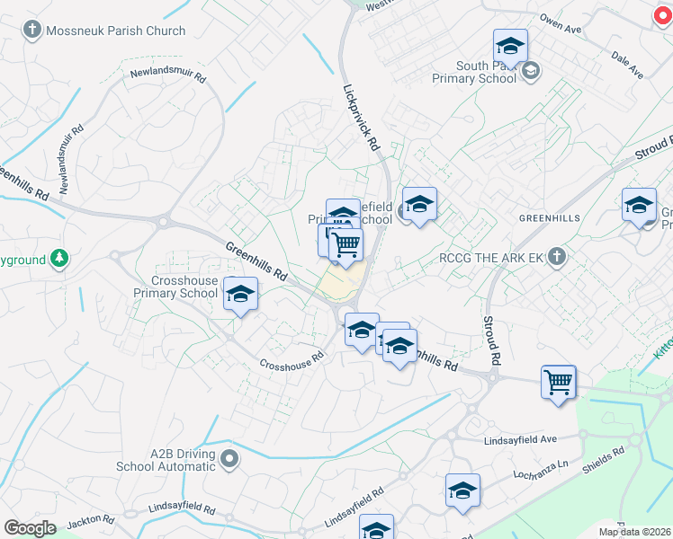 map of restaurants, bars, coffee shops, grocery stores, and more near in East Kilbride