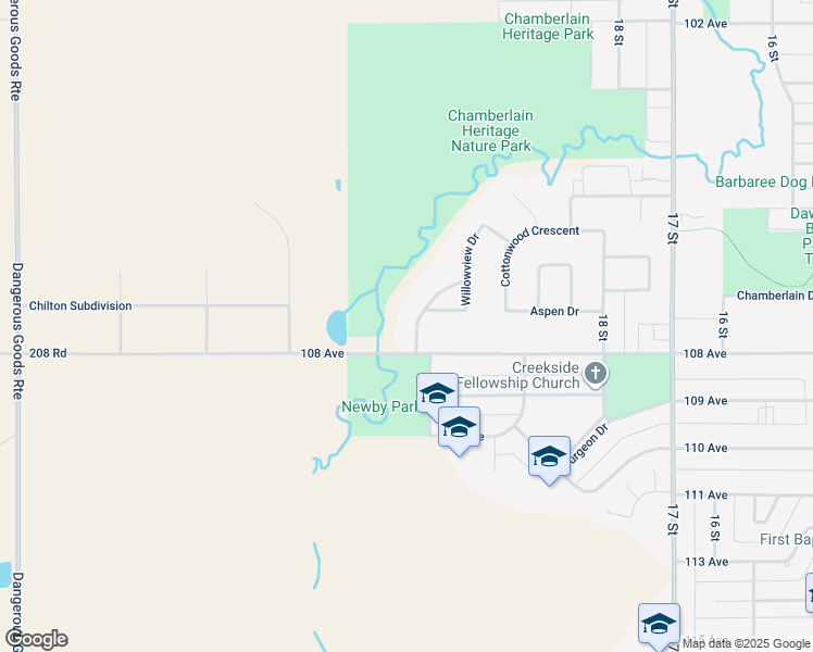 map of restaurants, bars, coffee shops, grocery stores, and more near 10751 Poplar Crescent in Dawson Creek