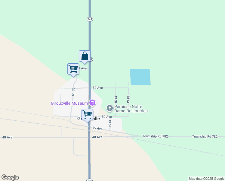 map of restaurants, bars, coffee shops, grocery stores, and more near 5120 49 Street in Girouxville