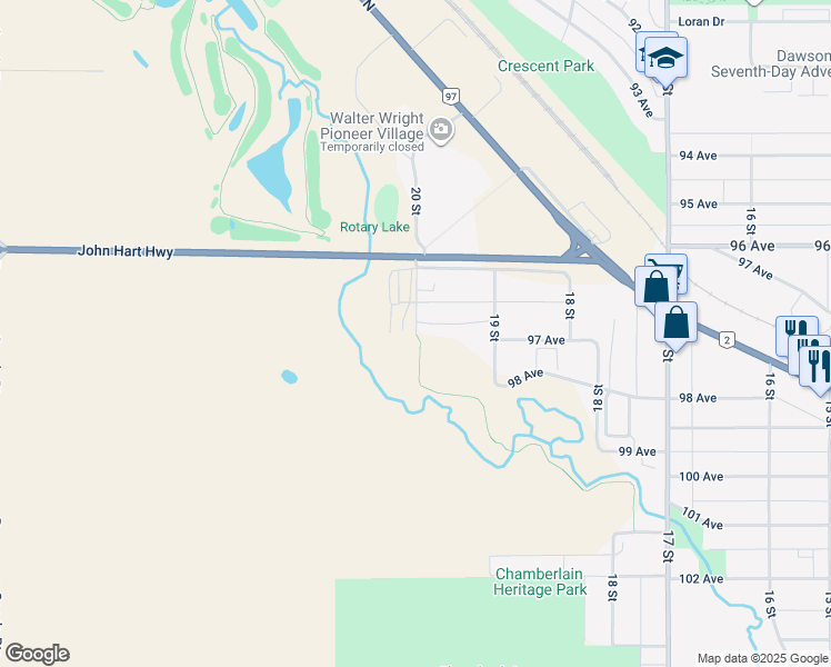 map of restaurants, bars, coffee shops, grocery stores, and more near 20 Street in Dawson Creek