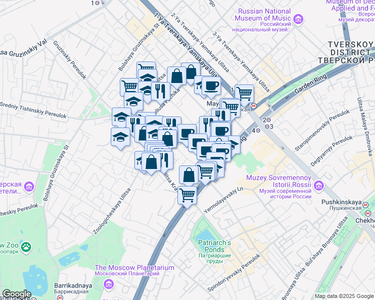 map of restaurants, bars, coffee shops, grocery stores, and more near 6 ulitsa Gasheka in Moskva