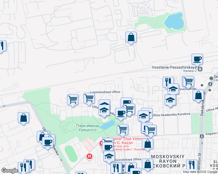 map of restaurants, bars, coffee shops, grocery stores, and more near in Kazan
