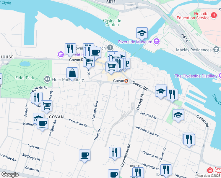 map of restaurants, bars, coffee shops, grocery stores, and more near in Glasgow City