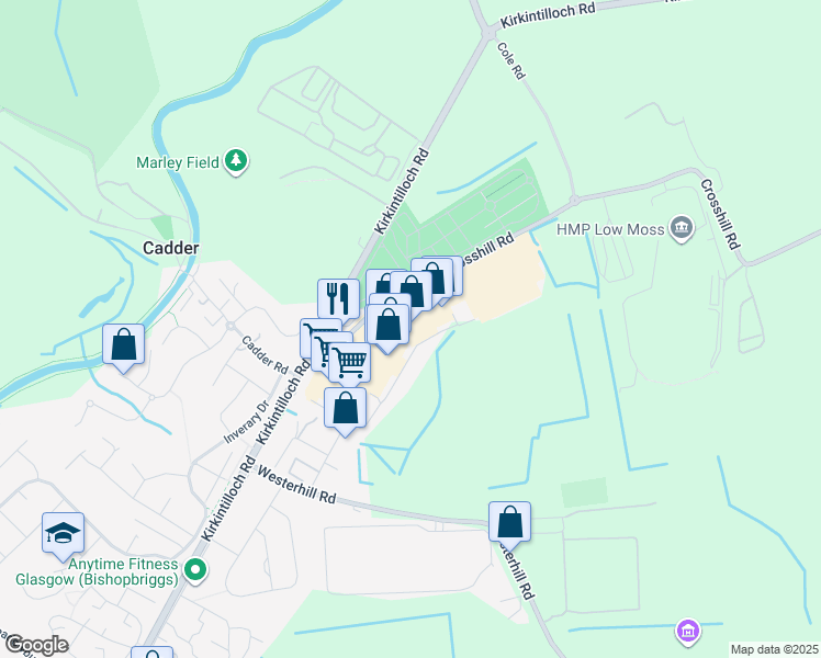 map of restaurants, bars, coffee shops, grocery stores, and more near 28 Wellington Road in Bishopbriggs