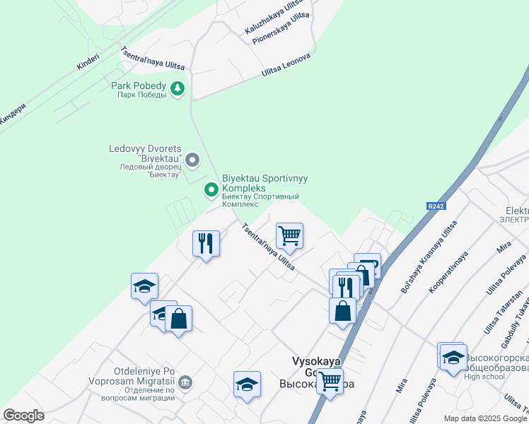 map of restaurants, bars, coffee shops, grocery stores, and more near in Vysokogorsky District