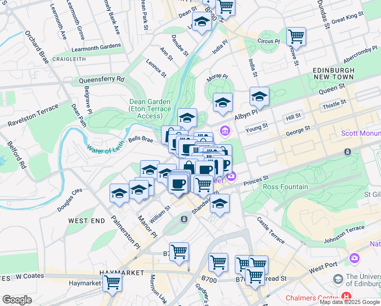 map of restaurants, bars, coffee shops, grocery stores, and more near 4 Randolph Crescent in Edinburgh