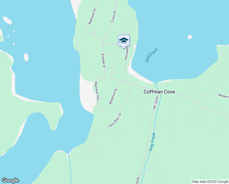 map of restaurants, bars, coffee shops, grocery stores, and more near Bayview Avenue in Coffman Cove