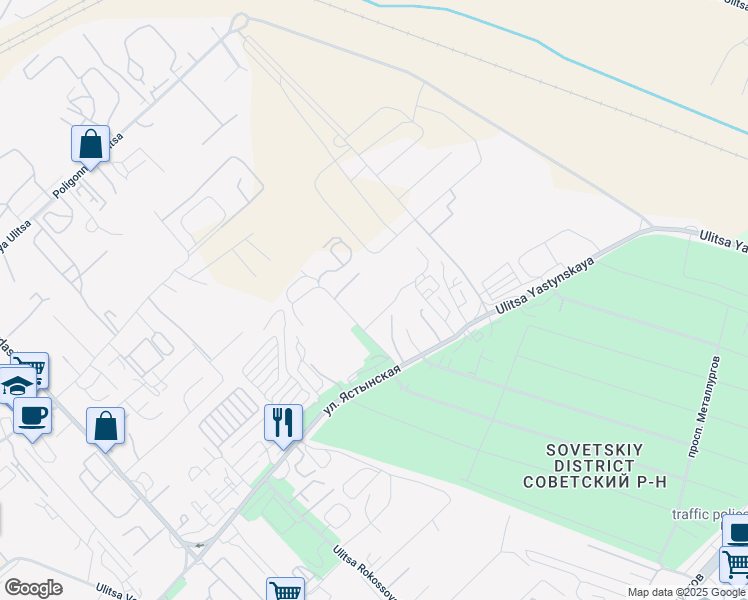 map of restaurants, bars, coffee shops, grocery stores, and more near 33 Ulitsa Yastynskaya in Krasnoyarsk