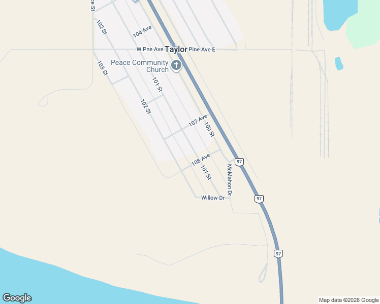 map of restaurants, bars, coffee shops, grocery stores, and more near 10764 101 Street in Taylor