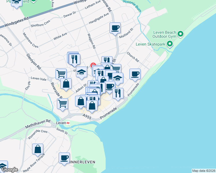 map of restaurants, bars, coffee shops, grocery stores, and more near 81 High Street in Fife