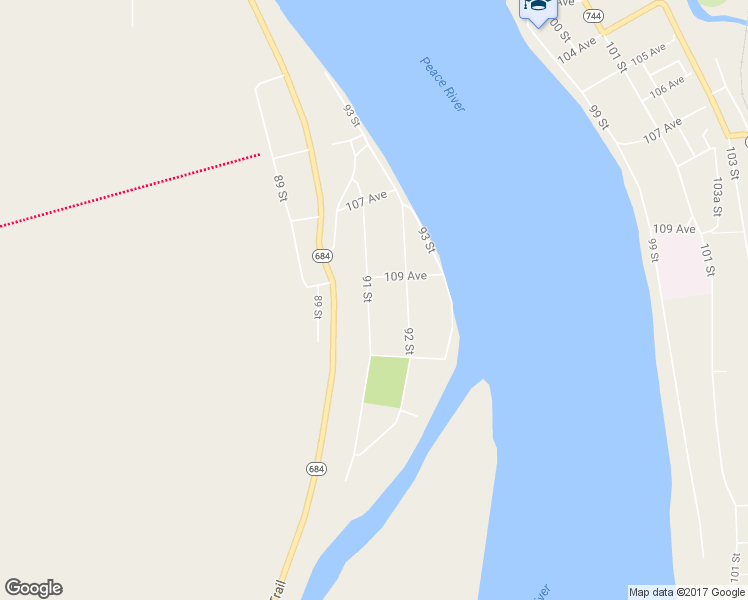map of restaurants, bars, coffee shops, grocery stores, and more near 10921 91 Street in Peace River