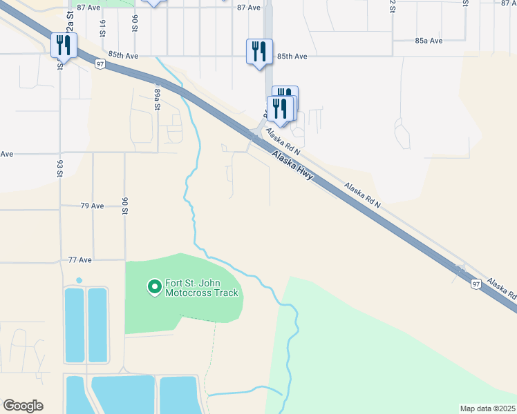 map of restaurants, bars, coffee shops, grocery stores, and more near 7820 86 Street in Fort St. John