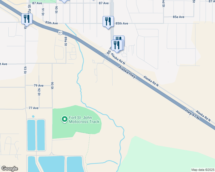 map of restaurants, bars, coffee shops, grocery stores, and more near 7820 86 Street in Fort St. John