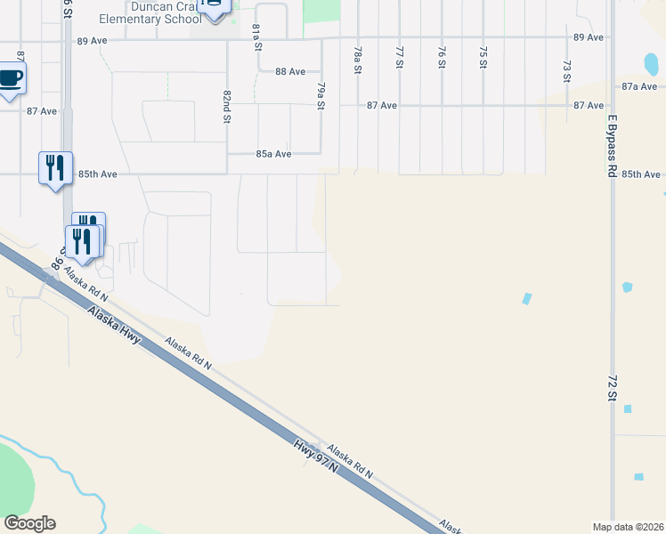 map of restaurants, bars, coffee shops, grocery stores, and more near 8211 79A Street in Fort St. John