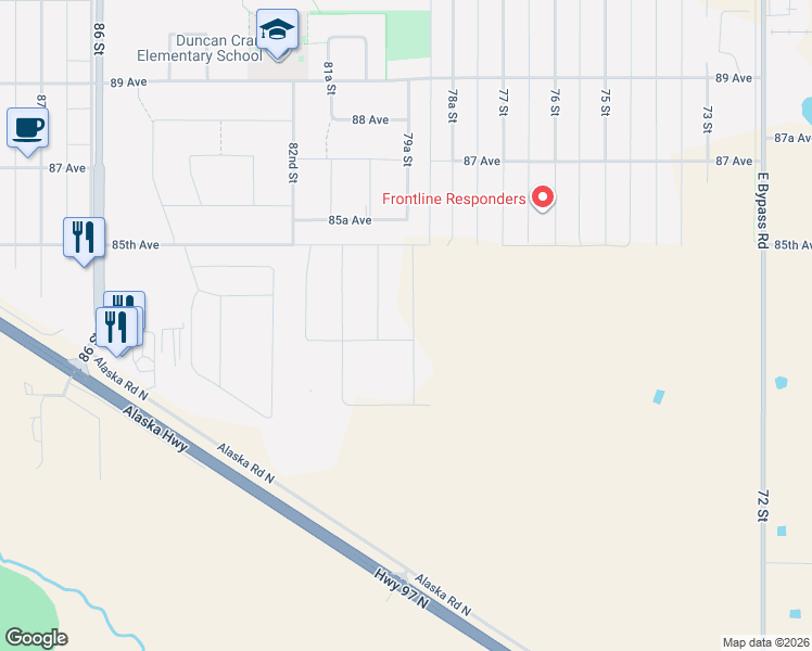 map of restaurants, bars, coffee shops, grocery stores, and more near 8308 79A Street in Fort St. John