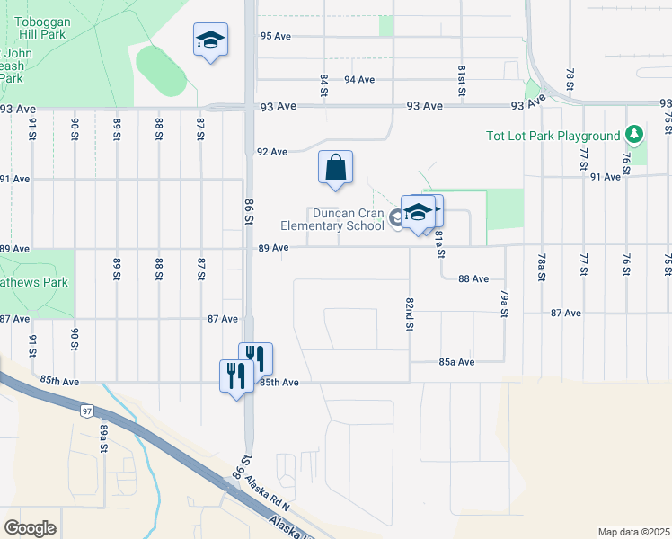 map of restaurants, bars, coffee shops, grocery stores, and more near 8324 88 Avenue in Fort St. John