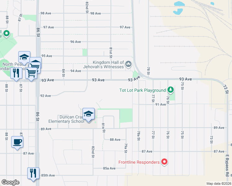 map of restaurants, bars, coffee shops, grocery stores, and more near 9207 82nd street in Fort St. John