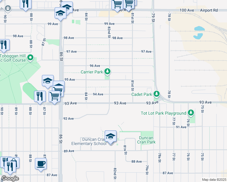 map of restaurants, bars, coffee shops, grocery stores, and more near 8144 94 Avenue in Fort St. John