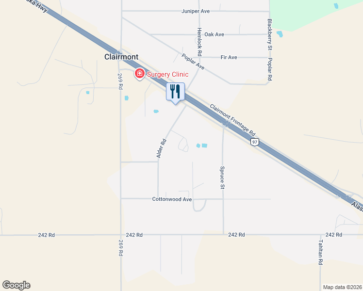 map of restaurants, bars, coffee shops, grocery stores, and more near 10493 Alder Road in Fort St. John