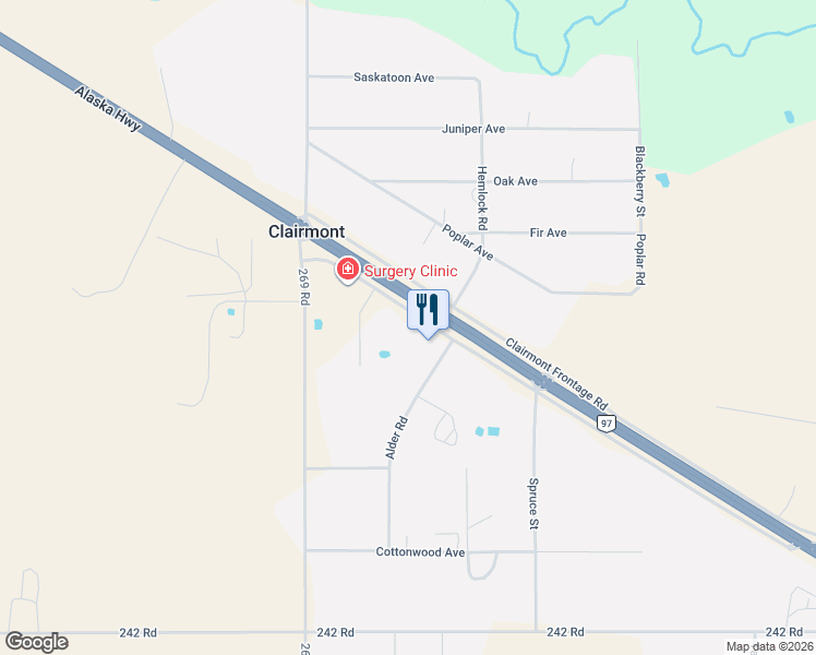 map of restaurants, bars, coffee shops, grocery stores, and more near 10799 Finning Frontage Road in Charlie Lake