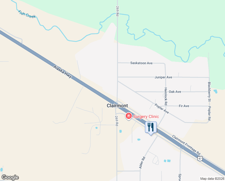 map of restaurants, bars, coffee shops, grocery stores, and more near 11064 269 Road in Fort St. John