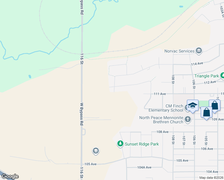 map of restaurants, bars, coffee shops, grocery stores, and more near 11303 112 Avenue in Fort St. John