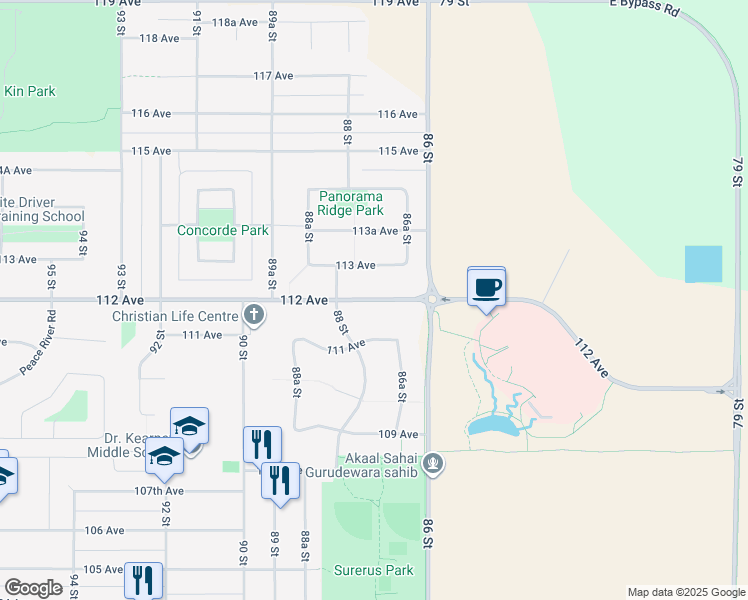 map of restaurants, bars, coffee shops, grocery stores, and more near 1401 112 Avenue in Fort Saint John