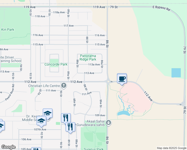map of restaurants, bars, coffee shops, grocery stores, and more near 8711 113 Avenue in Fort St. John