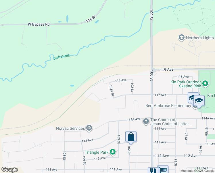 map of restaurants, bars, coffee shops, grocery stores, and more near 10320 118 Avenue in Fort St. John