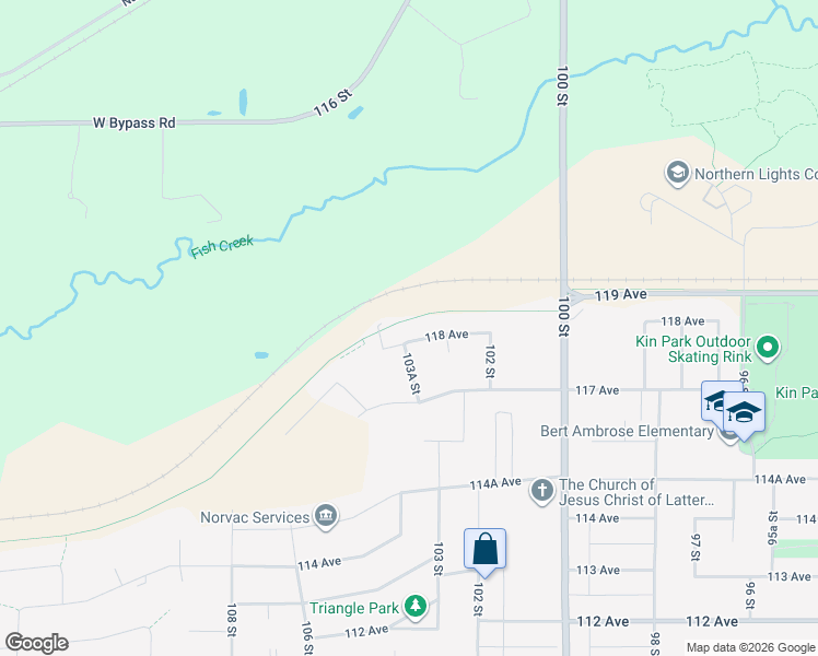 map of restaurants, bars, coffee shops, grocery stores, and more near 10320 118 Avenue in Fort St. John