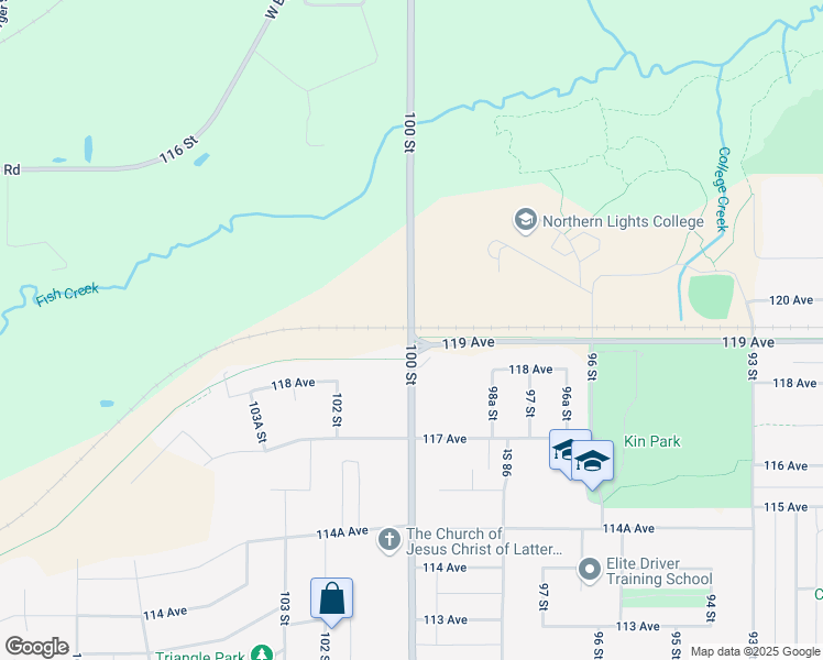 map of restaurants, bars, coffee shops, grocery stores, and more near Rose Prairie Road in Charlie Lake