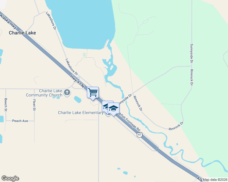 map of restaurants, bars, coffee shops, grocery stores, and more near 12984 Jackfish Frontage Road in Charlie Lake