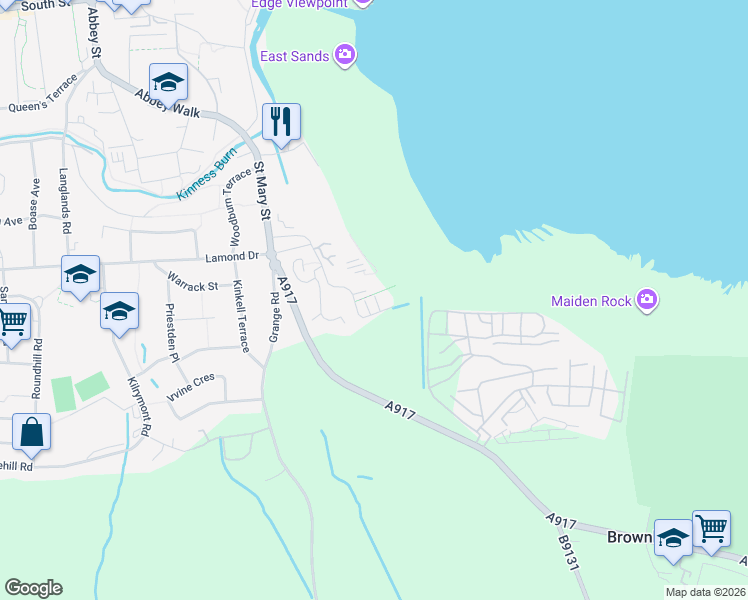 map of restaurants, bars, coffee shops, grocery stores, and more near in East Sands