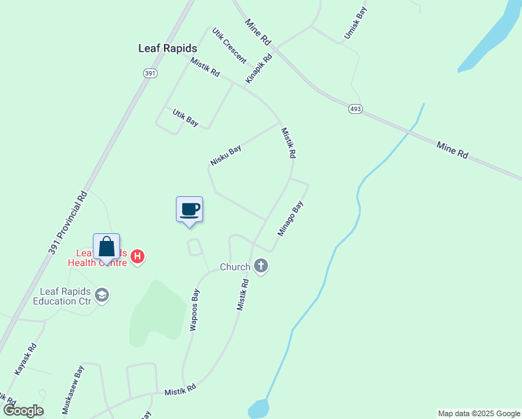 map of restaurants, bars, coffee shops, grocery stores, and more near 7 Nisku Bay in Leaf Rapids