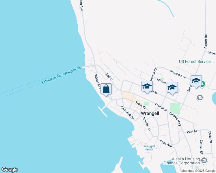 map of restaurants, bars, coffee shops, grocery stores, and more near in Wrangell