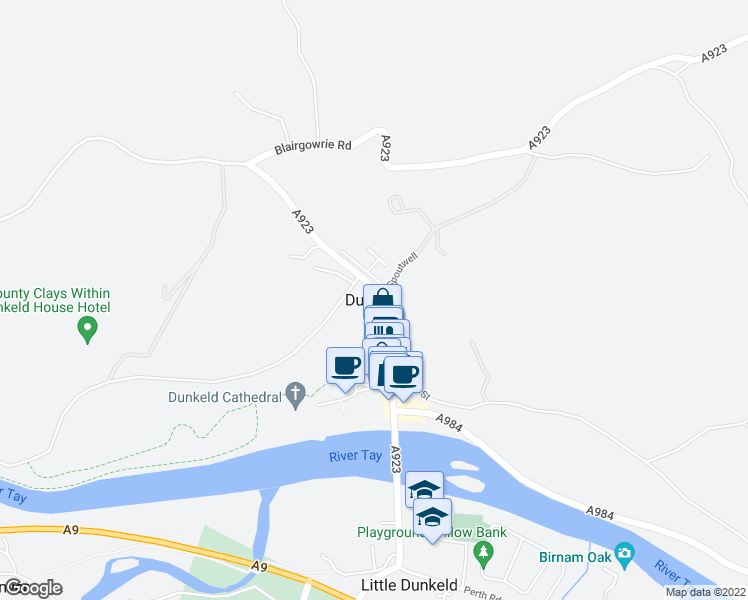 map of restaurants, bars, coffee shops, grocery stores, and more near in Dunkeld