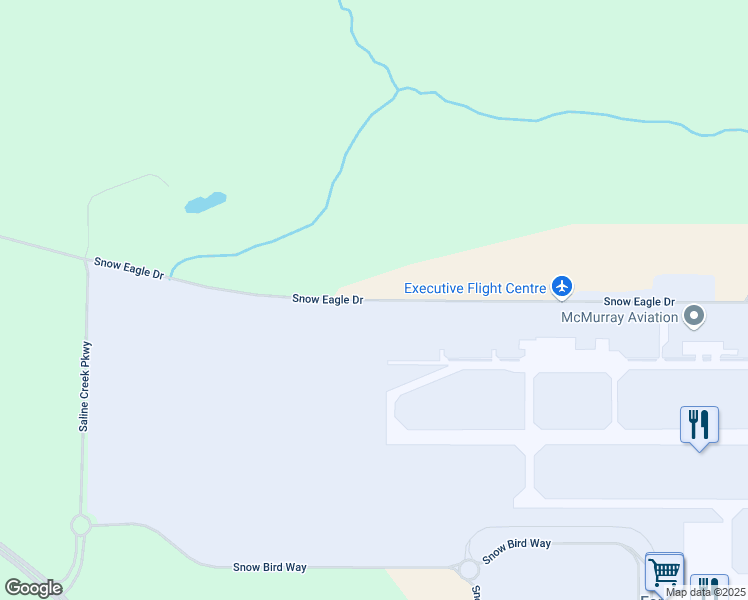 map of restaurants, bars, coffee shops, grocery stores, and more near Snow Eagle Drive in Fort McMurray