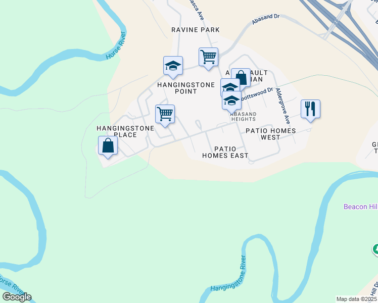 map of restaurants, bars, coffee shops, grocery stores, and more near 113 Alpine Court in Fort McMurray