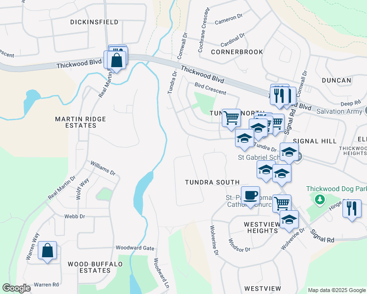 map of restaurants, bars, coffee shops, grocery stores, and more near 109 Westwood Drive in Fort McMurray