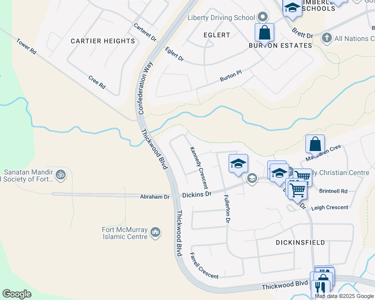 map of restaurants, bars, coffee shops, grocery stores, and more near 149 Kennedy Crescent in Fort McMurray