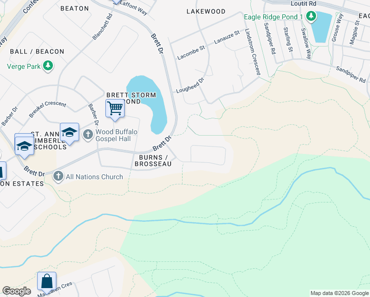 map of restaurants, bars, coffee shops, grocery stores, and more near 205 Burns Place in Fort McMurray
