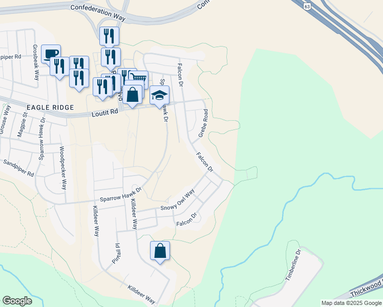map of restaurants, bars, coffee shops, grocery stores, and more near 280 Falcon Drive in Fort McMurray