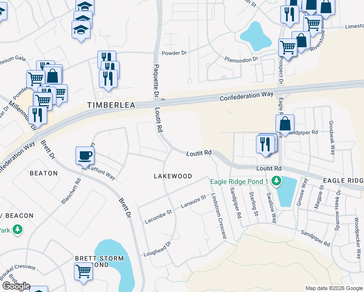 map of restaurants, bars, coffee shops, grocery stores, and more near 101 Loutit Road in Fort McMurray