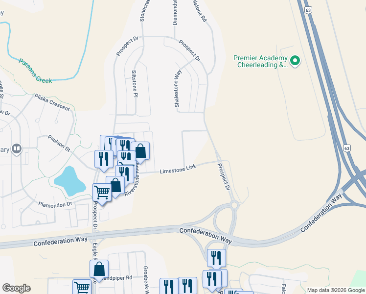 map of restaurants, bars, coffee shops, grocery stores, and more near Gravelstone Way in Fort McMurray