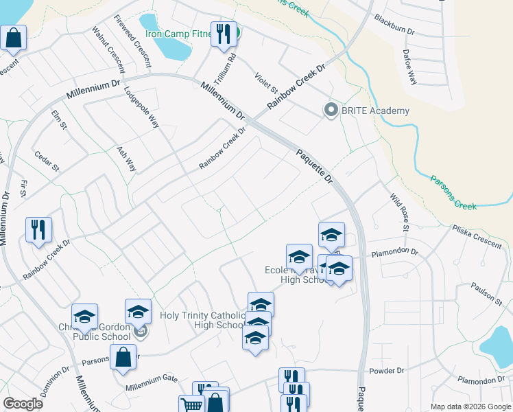 map of restaurants, bars, coffee shops, grocery stores, and more near 139 Peyton Way in Fort McMurray