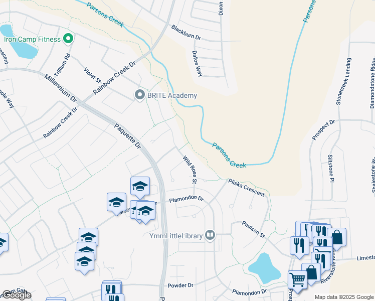 map of restaurants, bars, coffee shops, grocery stores, and more near 151 Wild Rose Street in Fort McMurray