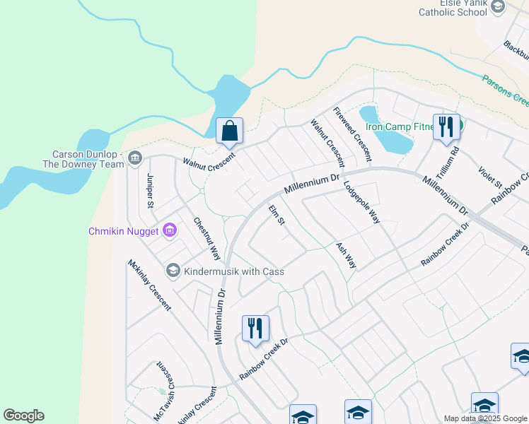 map of restaurants, bars, coffee shops, grocery stores, and more near 104 Cedar Street in Fort McMurray